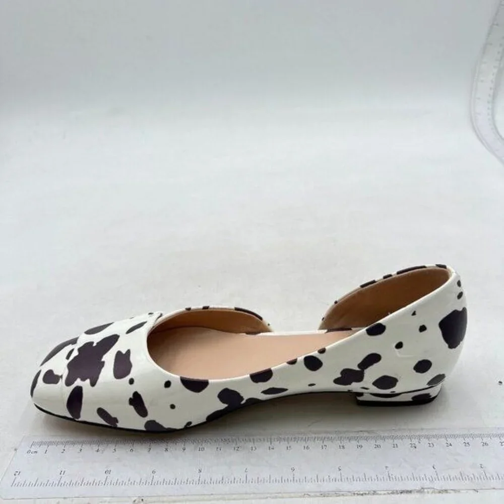 Wo Wagas Milk Cow Print Side Cut Block Low Heels Square Toe Pumps Slip On Shoes - Picture 2 of 8